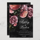 ムーディピエレガントンク |フローラブーケを黒の招待客 招待状 (正面/裏面)