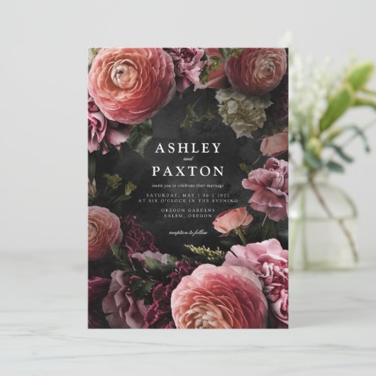 ムーディピエレガントンク |フローラブーケを黒の招待客 招待状 (スタンド正面)