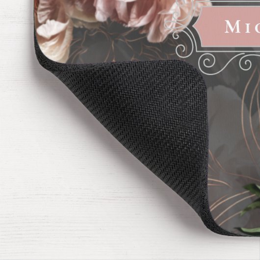 ムーディピンクの花エレガントヴィンテージ名前をカスタムする マウスパッド (コーナー)