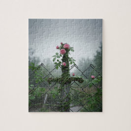 ムーディピンクローズオンチェーンリンクフェンス写真 ジグソーパズル