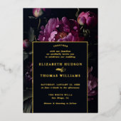 ムーディピンク牡丹モダンヴィンテージエレガントな結婚式 箔招待状 (正面)