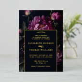 ムーディピンク牡丹モダンヴィンテージエレガントな結婚式 箔招待状 (立ち正面)