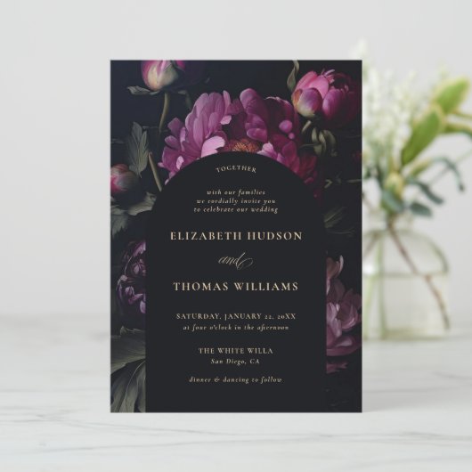 ムーディピンク牡丹ヴィンテージボホエレガントな結婚式 招待状 (スタンド正面)