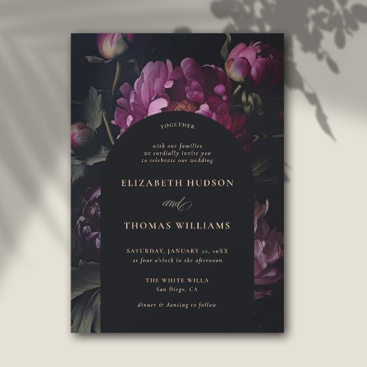 ムーディピンク牡丹ヴィンテージボホエレガントな結婚式 招待状