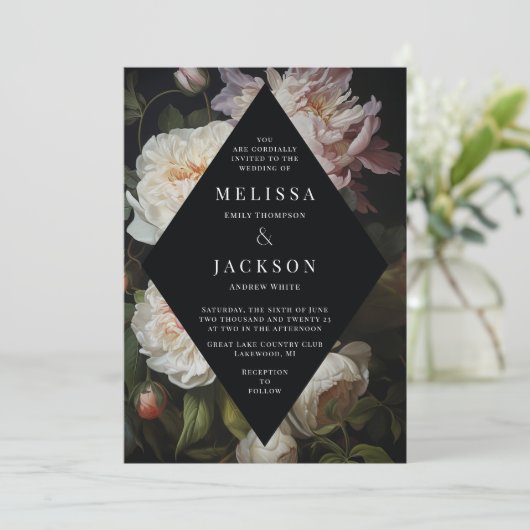 ムーディピーニーバラフローラ結婚式招待状 招待状 (スタンド正面)