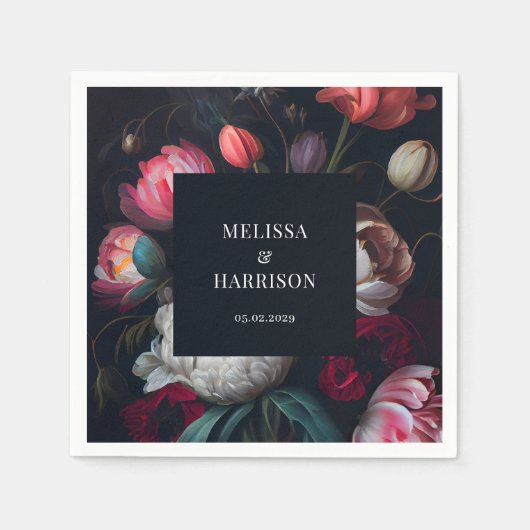 ムーディピーニーパインターリー結婚フローラ スタンダードカクテルナプキン (正面)