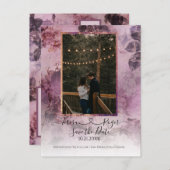 ムーディフラワーパープルハート結合スクリプトw写真 案内ポストカード (正面/裏面)