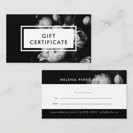 ムーディフラワーブラック&ホワイトギフト券 名刺 (正面/裏面)