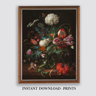 ムーディフローラオイル塗装、アンティークダークスチルライフ ポスター