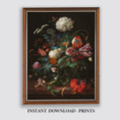 ムーディフローラオイル塗装、アンティークダークスチルライフ ポスター