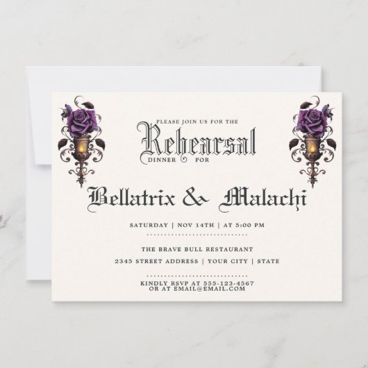 ムーディフローラゴシック深いアメジストパープルバラ 招待状 (正面)