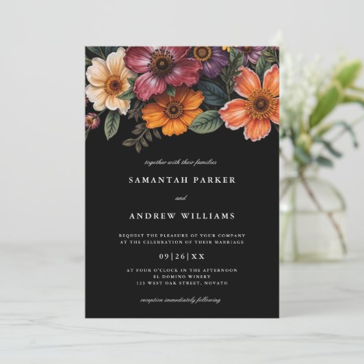 ムーディフローラダークエレガントヴィンテージウェディング 招待状 (スタンド正面)