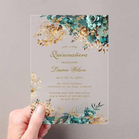 ムーディフローラティール（緑がかった色）キンセアニラ アクリル招待状 (インサイチュ (ポータブル))