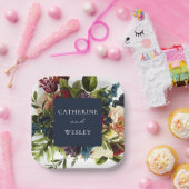 ムーディフローラネイビー&バーグンディ結婚ズ ペーパープレート (パーティー)