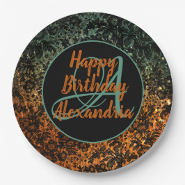 ムーディフローラパーソナライズされたモノグラム誕生日 ペーパープレート