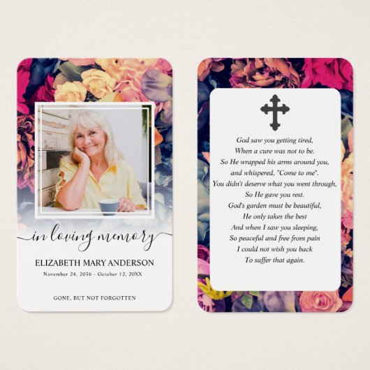 ムーディフローラフォト悔やみや弔慰葬儀祈りの言葉カード (正面&裏面)