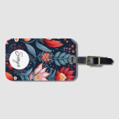 ムーディフローラブルーレッドパターン名前をカスタムする ラゲッジタグ (正面横)