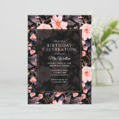 ムーディフローラヴィンテージブラック+ピンク任意の年齢誕生日 招待状 (スタンド正面)
