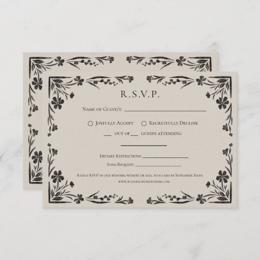 ムーディフローラ結婚ゴシックの結婚式RSVPカード 出欠カード (正面/裏面)