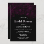 ムーディブラックとピンクのフローラブライダルシャワー 招待状 (正面/裏面)