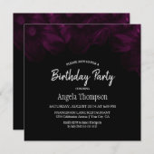 ムーディブラックとピンクのフローラ誕生日パーティー 招待状 (正面/裏面)