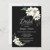 ムーディブラックウィズホワイトデイジーブライダルシャワー 招待状 (正面)