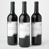 ムーディブラックウォーター色ミニマル結婚リスト ワインラベル (ボトル)