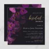 ムーディブラックダークパープルオーキッシュシックブライダルシャワー 招待状 (正面/裏面)