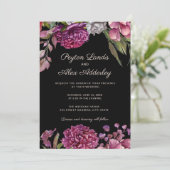 ムーディブラックパープルフラワーズ結婚式招待状 招待状 (スタンド正面)