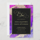 ムーディブラックピンク金ゴールドパープル結婚抽象芸術 セーブザデート (正面)