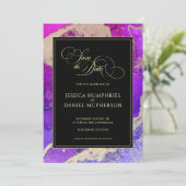 ムーディブラックピンク金ゴールドパープル結婚抽象芸術 セーブザデート (スタンド正面)