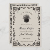 ムーディブラックフローラゴシック結婚式の日付を保存 招待状 (正面/裏面)