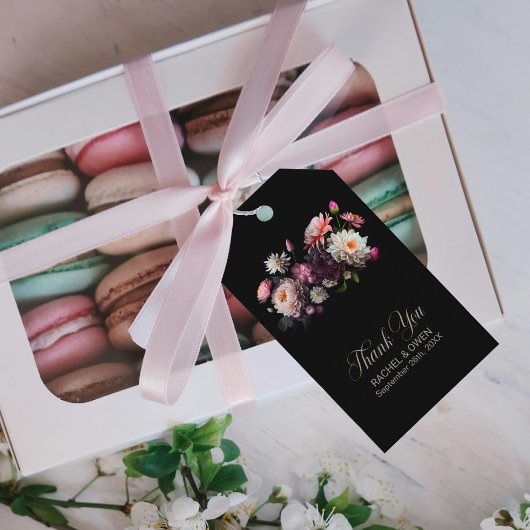 ムーディブラックフローラサンキューユー結婚式の引き出物ラベル ギフトタグ