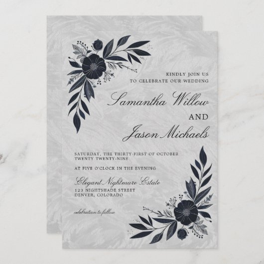 ムーディブラックフローラ結婚ズ 招待状 (正面/裏面)