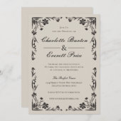 ムーディブラックフローラ結婚式招待状 招待状 (正面/裏面)