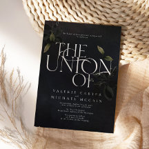 ムーディブラックボタニカルタイポグラフィ招待状