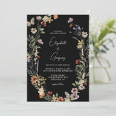 ムーディブラックボホワイルドフラワー結婚式招待状 招待状 (スタンド正面)