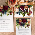 ムーディブルゴーニュ冬結婚フローラ 出欠カード<br><div class="desc">ムーディ結婚ー・ブルゴーニュフローラコレクション、豊かな深いの魅惑的な融合。ネイビーブルー、エメラルド、ゴシックブラックのバリエーションを選択可能。宝石に染まったテーマに最適結婚なコレクション。魅力的な招待状からコーディネートされた文房具まで、私たちのデザインはロマンスとドラマの本質を捉える。ムーディな花模様と宝石のようなエレガンスの魅力ではっきりした、結婚式の日を高める#zazzlemade</div>