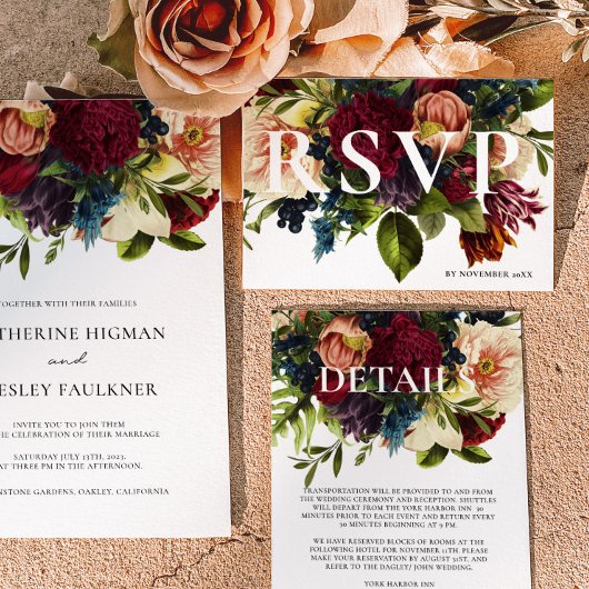 ムーディブルゴーニュ冬結婚フローラ 出欠カード