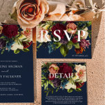 ムーディブルゴーニュ海軍ブルーウィンター結婚フローラ 出欠カード<br><div class="desc">ムーディ結婚ー・ブルゴーニュフローラコレクション、豊かな深いの魅惑的な融合。ネイビーブルー、エメラルド、ゴシックブラックのバリエーションを選択可能。宝石に染まったテーマに最適結婚なコレクション。魅力的な招待状からコーディネートされた文房具まで、私たちのデザインはロマンスとドラマの本質を捉える。ムーディな花模様と宝石のようなエレガンスの魅力ではっきりした、結婚式の日を高める#zazzlemade</div>