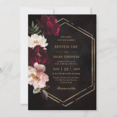 ムーディブルゴーニュ赤面ピンクフローラ牡丹結婚ズ 招待状 (正面)