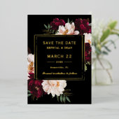 ムーディブルゴーニュ赤面フローラ結婚式の日付を保存 箔招待状 (立ち正面)