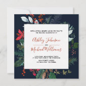 ムーディブルゴーニュ&ネイビーブルーフローラ結婚フレーム 招待状 (正面)