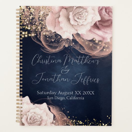 ムーディブルーのロマンチックな水の色のバラ結婚。 プランナー手帳 (正面)