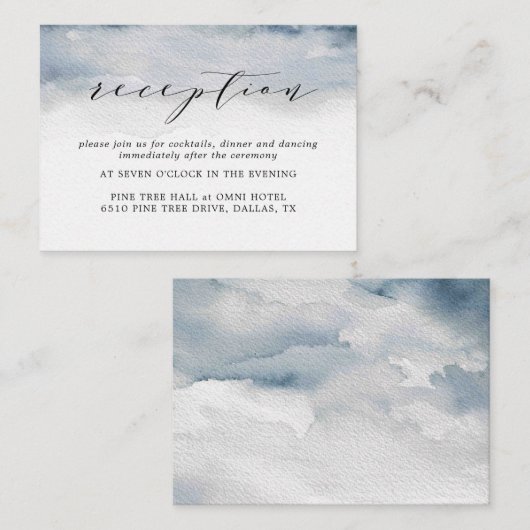 ムーディブルーウォーターカラーウェディングレセプションカード エンクロージャーカード (正面/裏面)