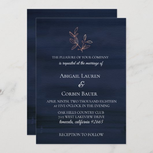 ムーディブルーウォーターカラー結婚式招待状 招待状 (正面/裏面)