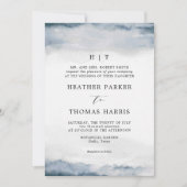 ムーディブルーウォーター色クラシックのエレガントウェディング 招待状 (正面)