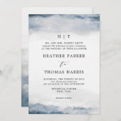 ムーディブルーウォーター色クラシックのエレガントウェディング 招待状 (正面/裏面)