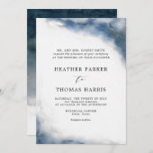 ムーディブルーウォーター色クラシックのエレガントウェディング 招待状 (正面/裏面)
