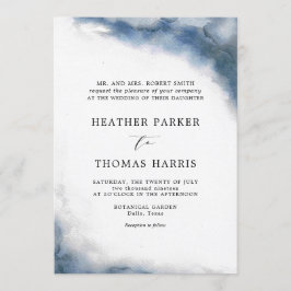 ムーディブルーウォーター色クラシックのエレガントウェディング 招待状